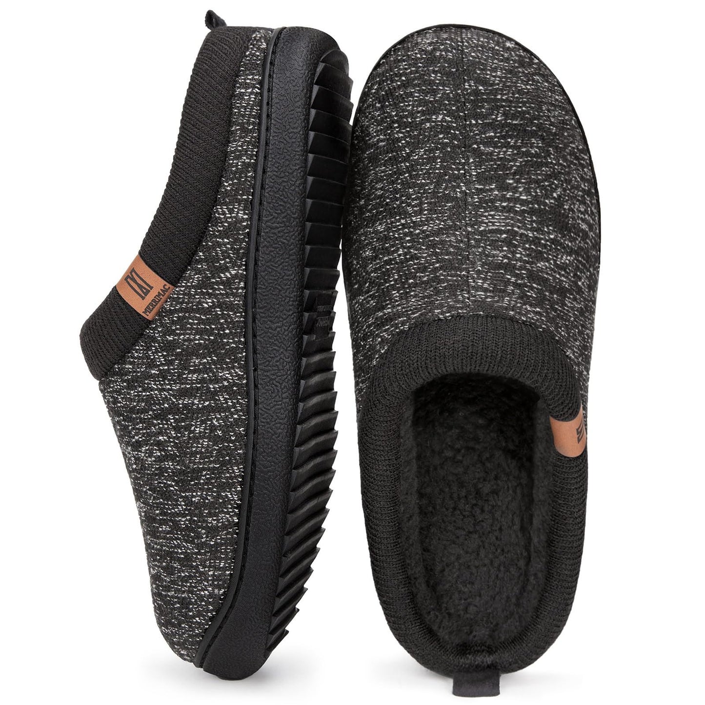 MERRIMAC Men's Comfy Wool Like Knit Memory Foam Slippers Bedroom Indoor House Shoes with Sherpa Lining
