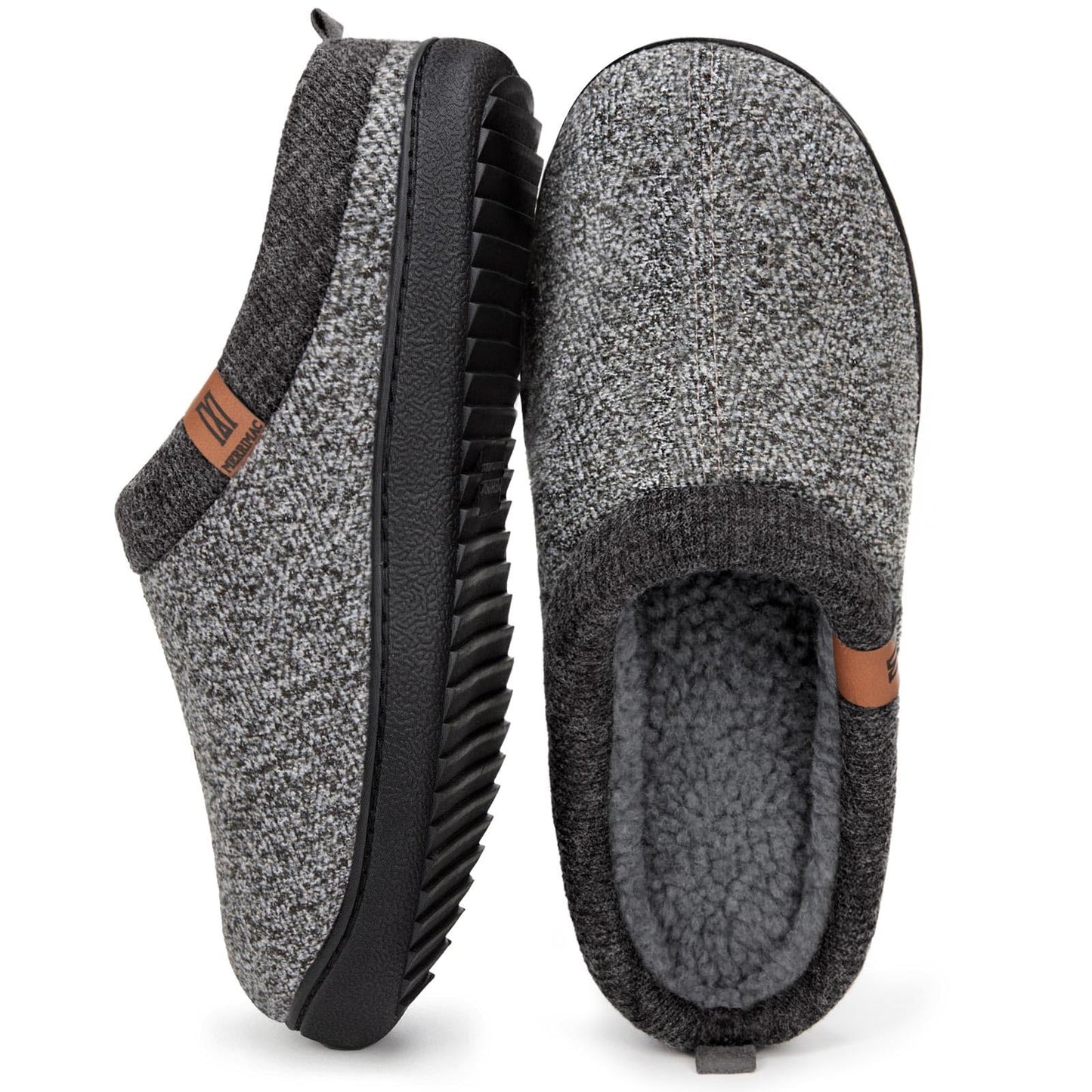 MERRIMAC Men's Comfy Wool Like Knit Memory Foam Slippers Bedroom Indoor House Shoes with Sherpa Lining